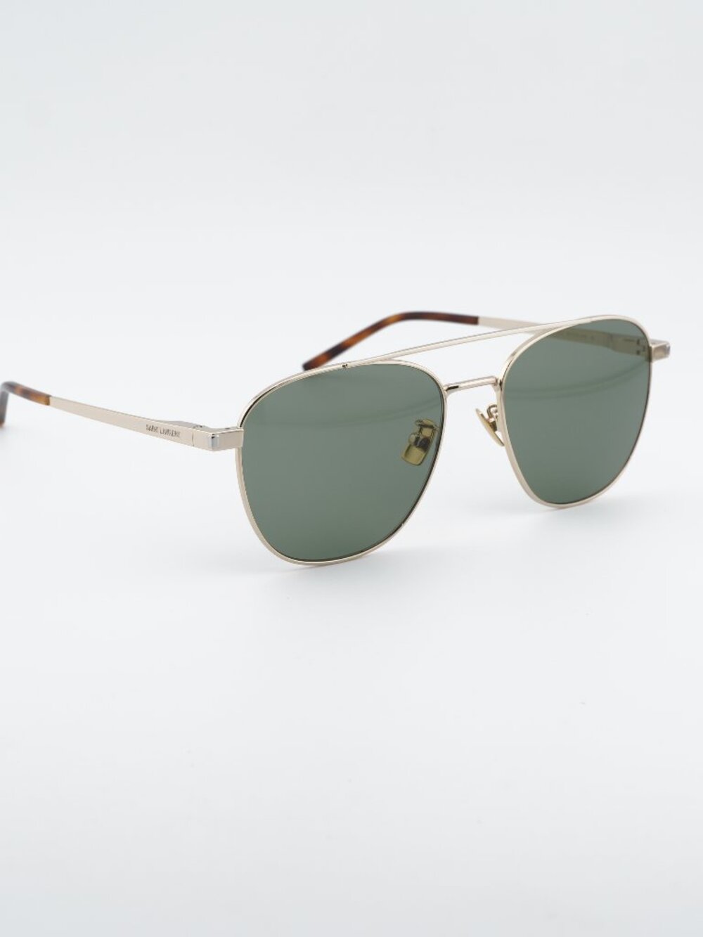 Saint Laurent SL531 011 Sunglasses Gold Aviator Frame, Green Lenses